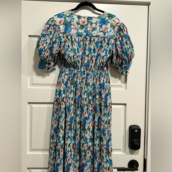 GANNI floral print smocked plisse georgette mini dress - Picture 5 of 7